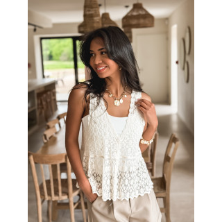 Gilet en dentelle Églantine - Crème