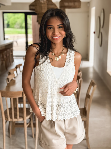 Gilet en dentelle Églantine - Crème