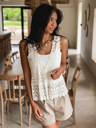Gilet en dentelle Églantine - Crème