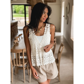 Gilet en dentelle Églantine - Crème