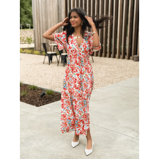 Robe longue à fleurs Adélaïs - Rouge/Bleu