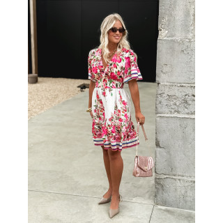 Robe courte à fleurs Aélisa - Blanc/Rose