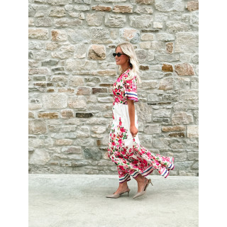 Robe longue à fleurs Aélisa - Blanc/Rose