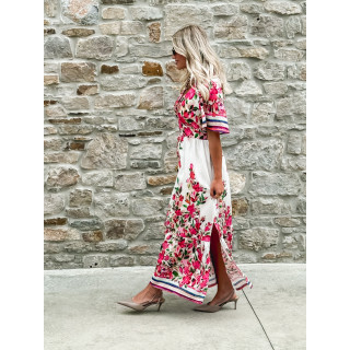 Robe longue à fleurs Aélisa - Blanc/Rose