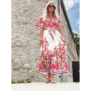 Robe longue à fleurs Aélisa - Blanc/Rose