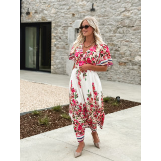 Robe longue à fleurs Aélisa - Blanc/Rose