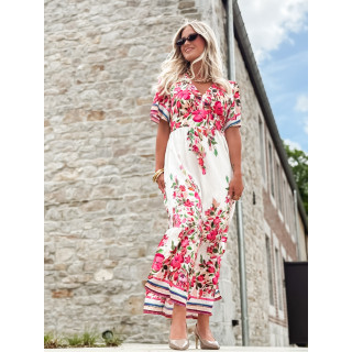 Robe longue à fleurs Aélisa - Blanc/Rose