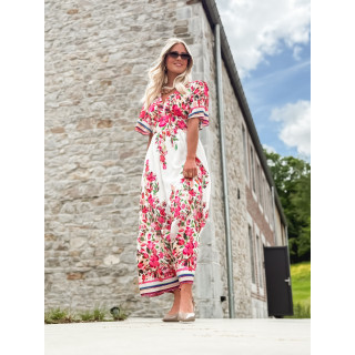 Robe longue à fleurs Aélisa - Blanc/Rose