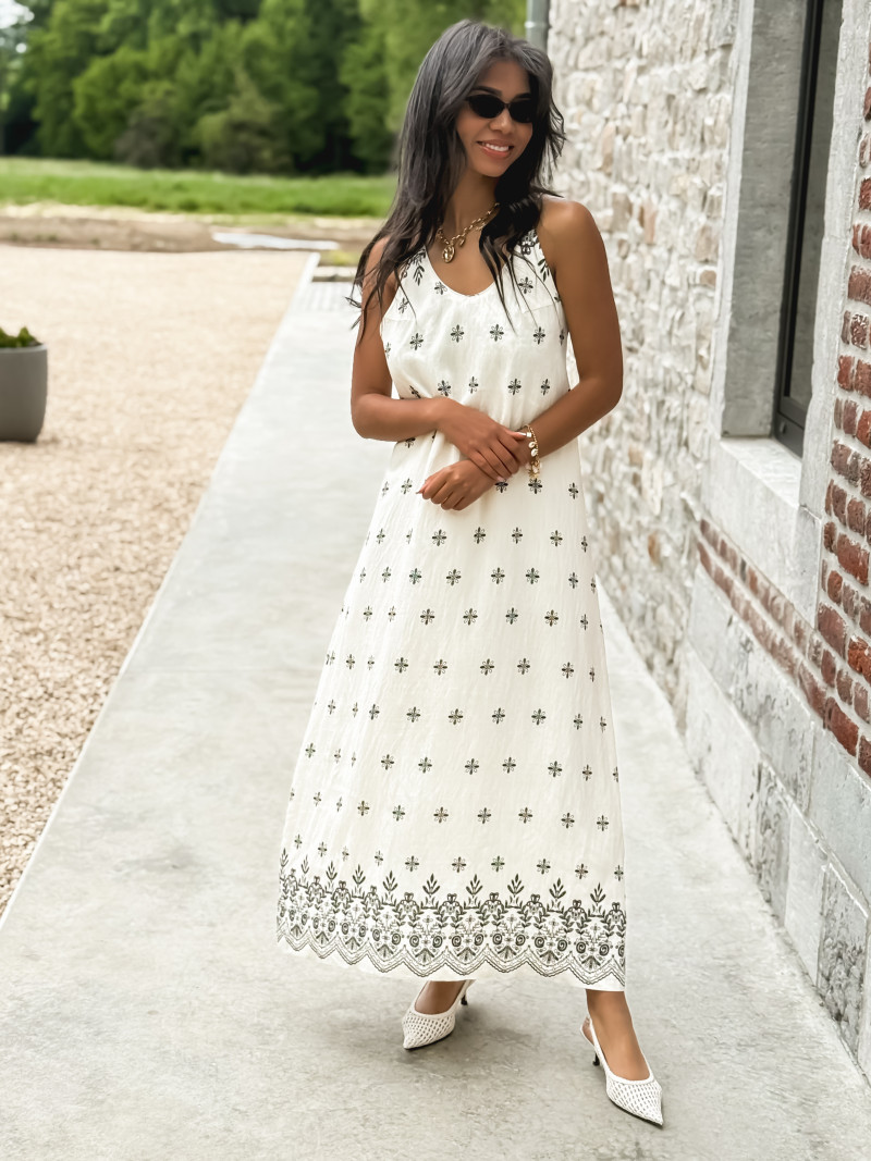 Robe longue à motifs Léore - Ecru/Noir