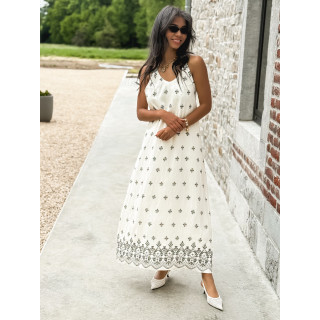 Robe longue à motifs Léore - Ecru/Noir