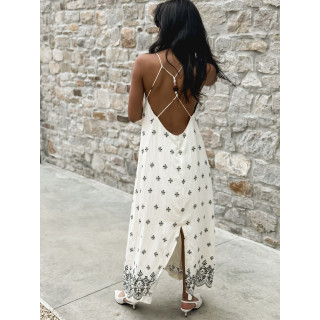 Robe longue à motifs Léore - Ecru/Noir