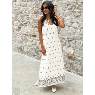Robe longue à motifs Léore - Ecru/Noir