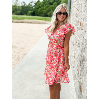 Robe courte à fleurs Azylis - Rouge/Fuchsia