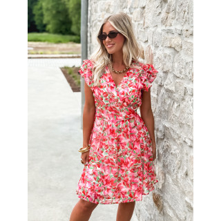 Robe courte à fleurs Azylis - Rouge/Fuchsia