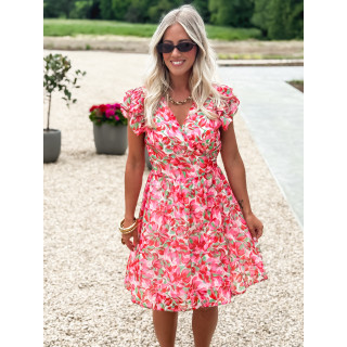 Robe courte à fleurs Azylis - Rouge/Fuchsia