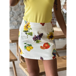 Jupe courte à motifs Sardaigne - Ecru