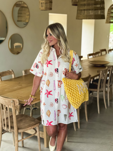 Robe courte à motifs Idrissa - Rose poudrée