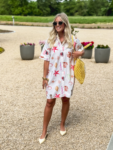 Robe courte à motifs Idrissa - Rose poudrée