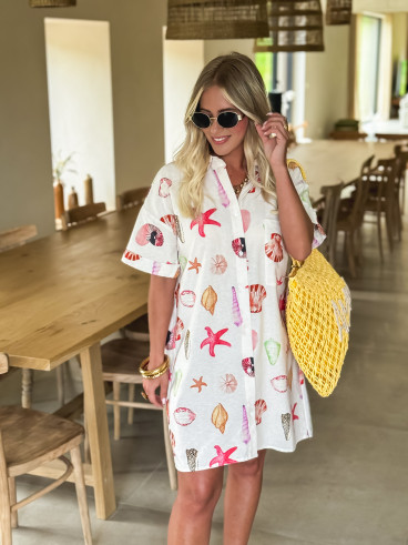 Robe courte à motifs Idrissa - Rose poudrée