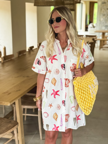 Robe courte à motifs Idrissa - Rose poudrée