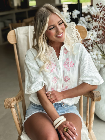 Chemise à motifs Venezia - Blanc/Rose