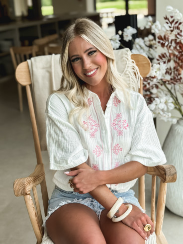 Chemise à motifs Venezia - Blanc/Rose