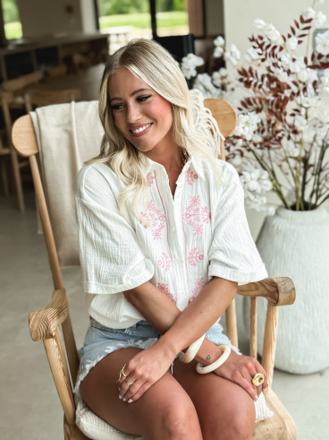Chemise à motifs Venezia - Blanc/Rose