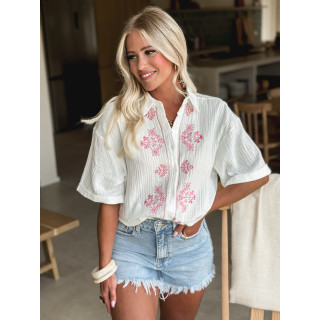 Chemise à motifs Venezia - Blanc/Rose