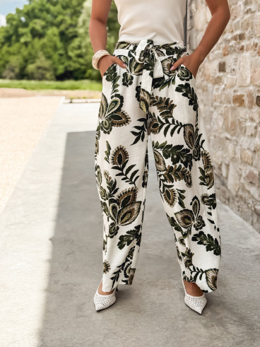Pantalon à motifs Antalia - Blanc/Kaki