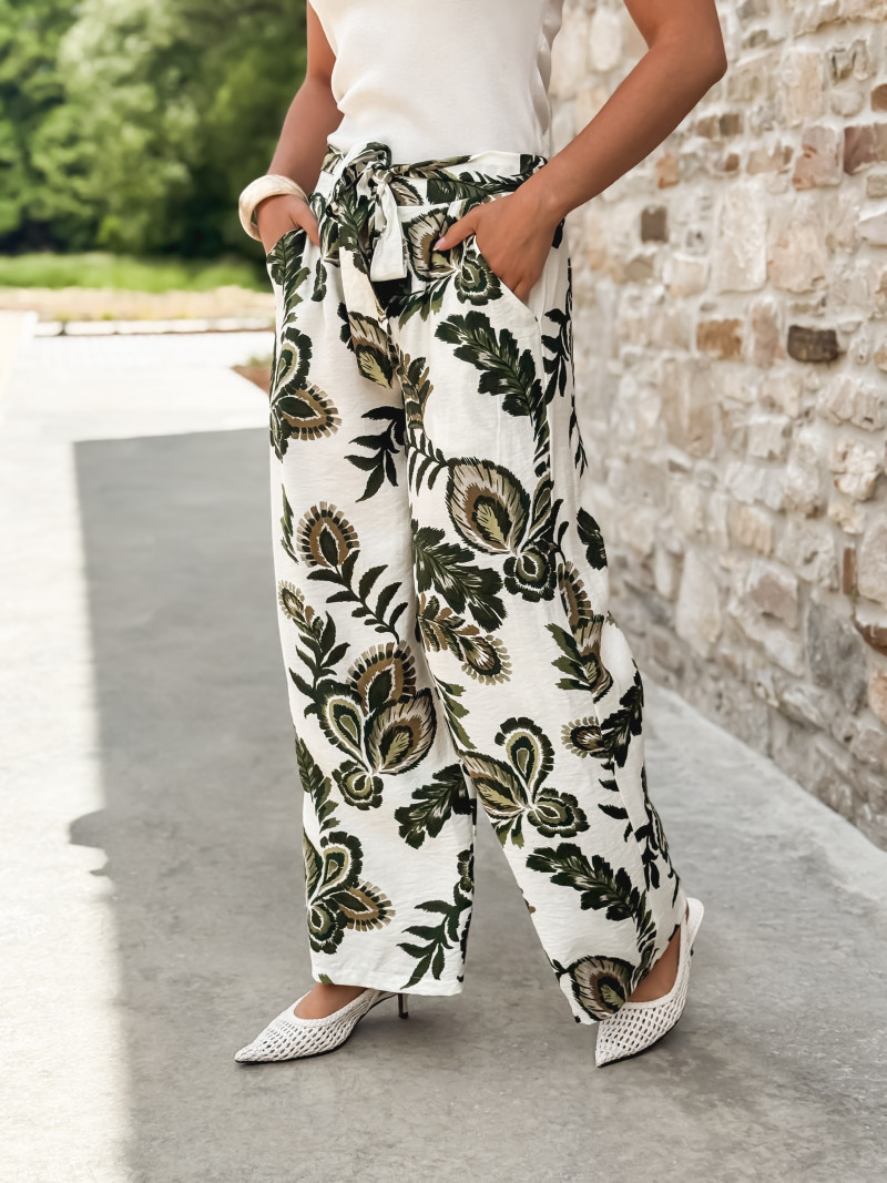 Pantalon à motifs Antalia - Blanc/Kaki
