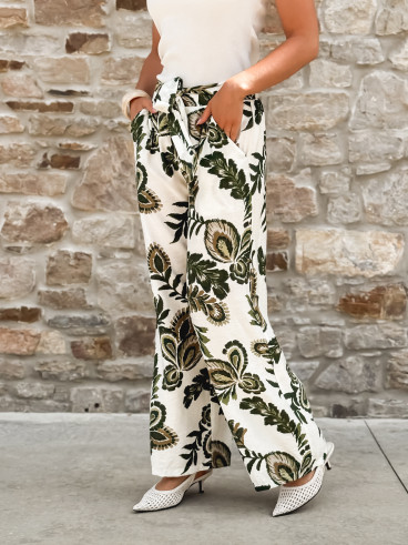 Pantalon à motifs Antalia - Blanc/Kaki