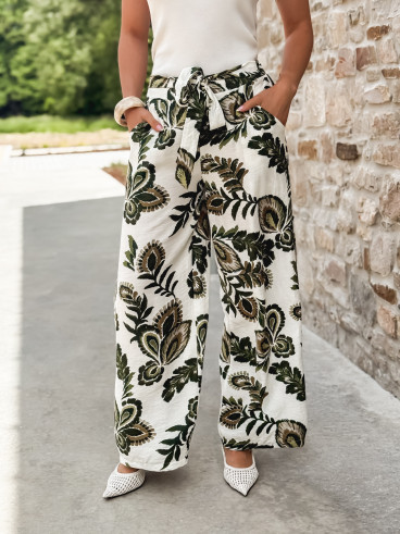 Pantalon à motifs Antalia - Blanc/Kaki