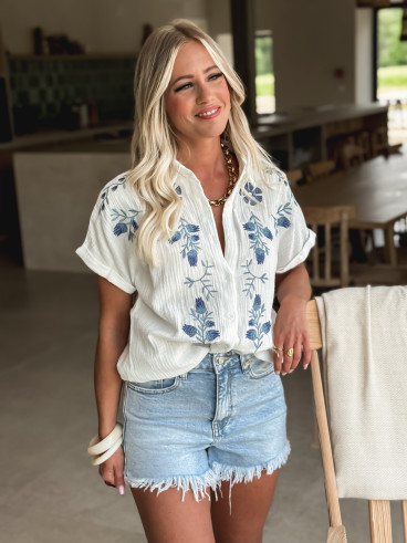 Chemise à motifs Judithe - Blanc/Bleu