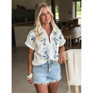 Chemise à motifs Judithe - Blanc/Bleu