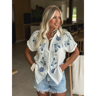 Chemise à motifs Judithe - Blanc/Bleu