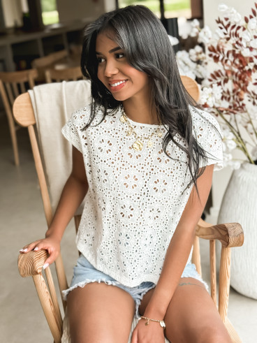 Blouse en broderie Cypriane - Blanc
