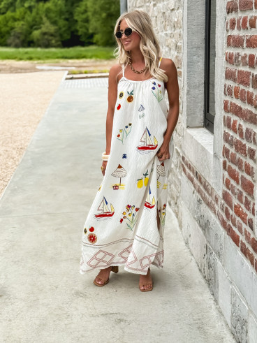 Robe longue à motifs Catalane - Blanc