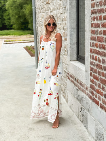 Robe longue à motifs Catalane - Blanc