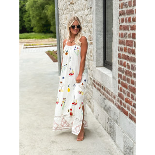Robe longue à motifs Catalane - Blanc
