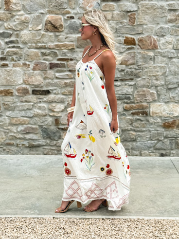 Robe longue à motifs Catalane - Blanc