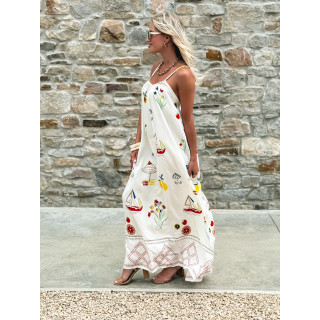 Robe longue à motifs Catalane - Blanc