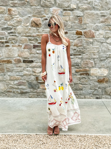 Robe longue à motifs Catalane - Blanc