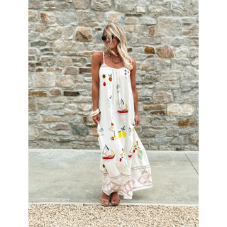 Robe longue à motifs Catalane - Blanc