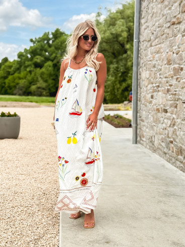 Robe longue à motifs Catalane - Blanc