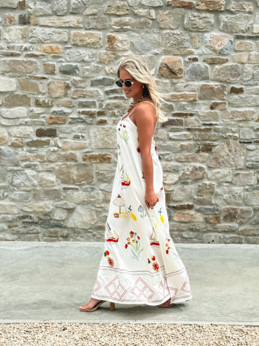 Robe longue à motifs Catalane - Blanc