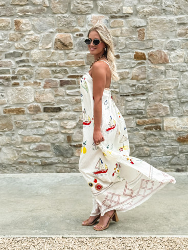 Robe longue à motifs Catalane - Blanc