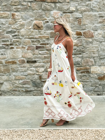 Robe longue à motifs Catalane - Blanc