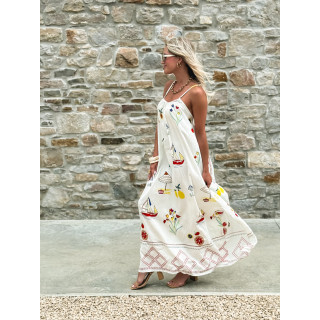 Robe longue à motifs Catalane - Blanc