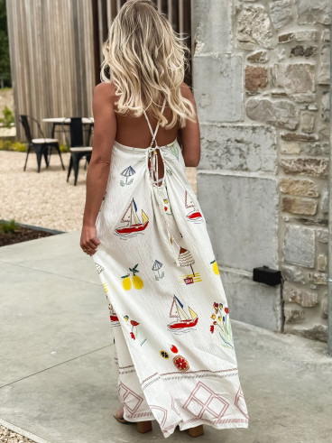 Robe longue à motifs Catalane - Blanc