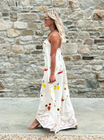 Robe longue à motifs Catalane - Blanc